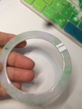 Load image into Gallery viewer, 57.5mm certified Type A 100% Natural sunny green/purple thin flat style Jadeite jade bangle AR19-4577
