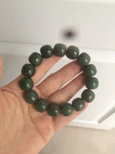 Load image into Gallery viewer, 卖了 14x13mm 100% Natural dark green/yellow/black vintage style nephrite Jade bead bracelet HF26

