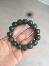 Load image into Gallery viewer, 卖了 14x13mm 100% Natural dark green/yellow/black vintage style nephrite Jade bead bracelet HF26
