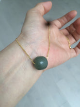 Load image into Gallery viewer, 12.7x13.6mm Type A 100% Natural dark green/blue/gray nephrite Jade vintage style bead pendant necklace HT47
