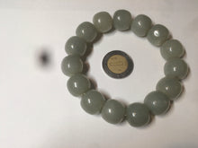 Load image into Gallery viewer, 14x13mm 100% Natural light green/gray vintage style nephrite Jade bead bracelet HF28
