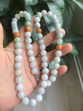 Load image into Gallery viewer, 9.2-9.5mm 100% Natural type A light green/purple/red/white jadeite jade beads necklace S3
