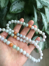 Load image into Gallery viewer, 9.2-9.5mm 100% Natural type A light green/purple/red/white jadeite jade beads necklace S3
