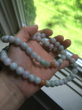 Load image into Gallery viewer, 9.2-9.5mm 100% Natural type A light green/purple/red/white jadeite jade beads necklace S3
