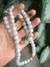 Load image into Gallery viewer, 9.2-9.5mm 100% Natural type A light green/purple/red/white jadeite jade beads necklace S3
