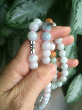 Load image into Gallery viewer, 9.2-9.5mm 100% Natural type A light green/purple/red/white jadeite jade beads necklace S3
