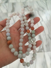 Load image into Gallery viewer, 9.2-9.5mm 100% Natural type A light green/purple/red/white jadeite jade beads necklace S3

