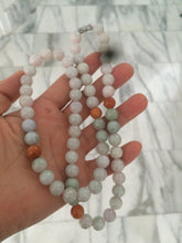 Load image into Gallery viewer, 9.2-9.5mm 100% Natural type A light green/purple/red/white jadeite jade beads necklace S3
