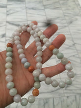 Load image into Gallery viewer, 9.2-9.5mm 100% Natural type A light green/purple/red/white jadeite jade beads necklace S3
