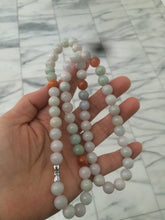 Load image into Gallery viewer, 9.2-9.5mm 100% Natural type A light green/purple/red/white jadeite jade beads necklace S3
