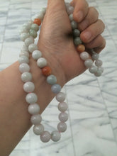 Load image into Gallery viewer, 9.2-9.5mm 100% Natural type A light green/purple/red/white jadeite jade beads necklace S3
