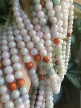 Load image into Gallery viewer, 9.2-9.5mm 100% Natural type A light green/purple/red/white jadeite jade beads necklace S3

