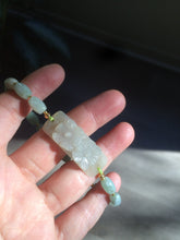 Load image into Gallery viewer, Type A 100% Natural light green/white carving flowers vintage style Jadeite Jade bracelet Z
