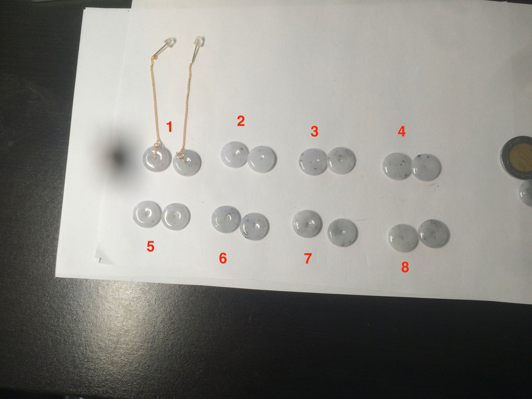 100% Natural icy watery white/black (冰乌鸡) safety guardian donut dangling jadeite Jade earring D81