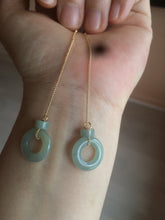 Load image into Gallery viewer, 100% Natural icy watery blue/grenn/yellow safe and sound mom and daughter buckle dangling Guatemala jadeite Jade earring C6
