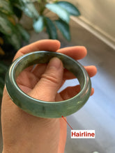 Load image into Gallery viewer, 53.7mm 100% Natural icy watery blue/black/gray Xiu Jade (Serpentine) bangle A32
