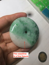 Load image into Gallery viewer, 100% Natural sunny green/pink/purple tropical beach jadeite Jade Safety Guardian Button(donut) Pendant/worry stone X123
