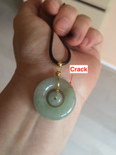 Load image into Gallery viewer, 23.6mm Type A 100% Natural light green Jadeite Jade concentric circle safety Guardian ring Pendant (子母扣,同心环) AF44-1
