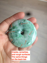 Load image into Gallery viewer, 100% Natural sunny green/pink/purple tropical beach jadeite Jade Safety Guardian Button(donut) Pendant/worry stone X123
