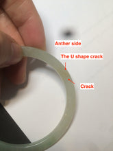 Load image into Gallery viewer, 52mm type A 100% Natural icy watery light green/yellow thin flat style Jadeite Jade bangle U121-0758
