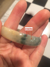 Load image into Gallery viewer, 52.3mm certified jadeite jade bangle green/yellow thin style small hand L14-3899
