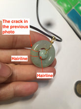 Load image into Gallery viewer, 23.6mm Type A 100% Natural light green Jadeite Jade concentric circle safety Guardian ring Pendant (子母扣,同心环) AF44-1
