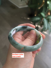 Load image into Gallery viewer, 53mm Certified type A 100% Natural light green/brown/gary floating flower oval jadeite jade bangle Q74-5309
