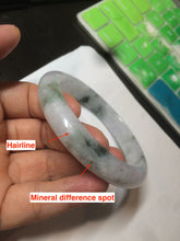 Load image into Gallery viewer, 61mm Certified Type A 100% Natural green/white with green floating flowers jadeite Jade bangle D90-7162
