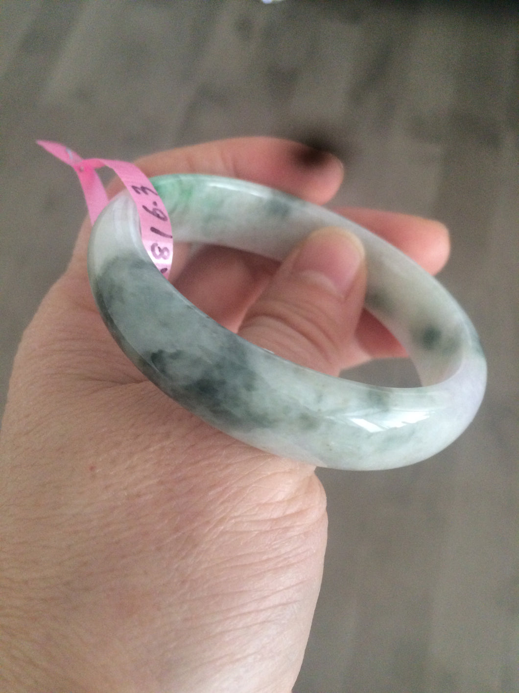 52mm type A 100% Natural sunny green/white/light purple oval jadeite jade bangle B6