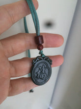 Load image into Gallery viewer, 100% Natural dark green/black Jade blessed fortune pendant HT7 Add on item! not sale individually

