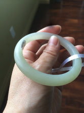 Load image into Gallery viewer, 54.7mm 100% Natural fresh icy light green frosted glass polished nephrite Jade bangle J37-0081
