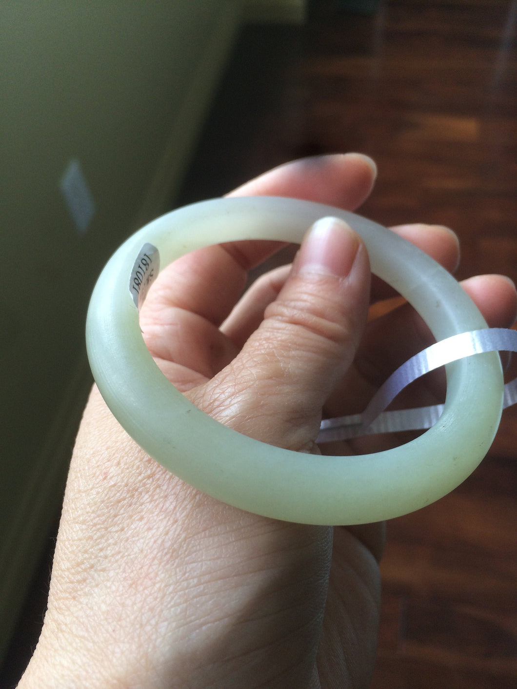 54.7mm 100% Natural fresh icy light green frosted glass polished nephrite Jade bangle J37-0081