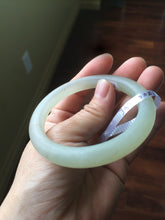 Load image into Gallery viewer, 54.7mm 100% Natural fresh icy light green frosted glass polished nephrite Jade bangle J37-0081
